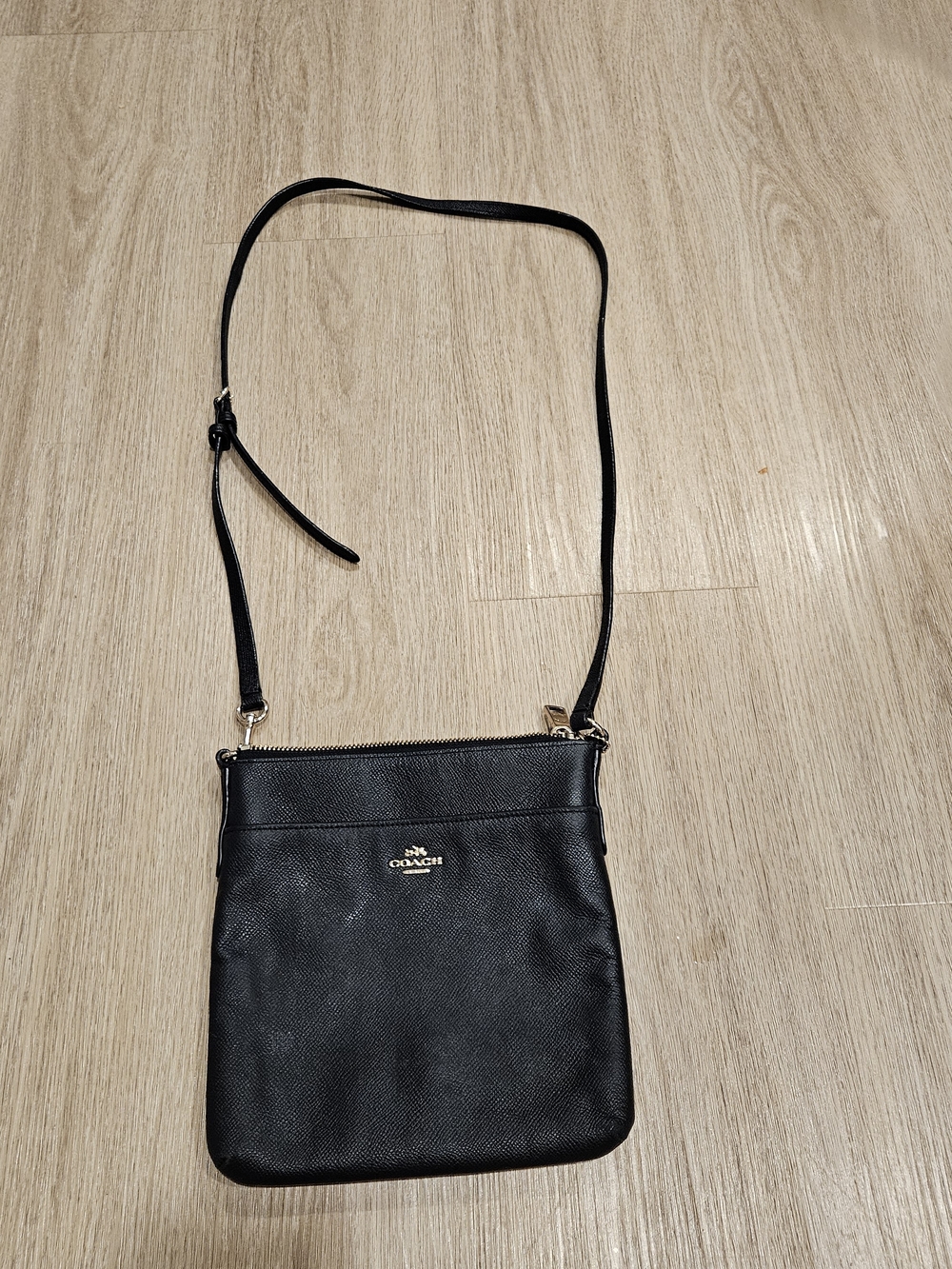 Coach Black Leather Crossbody with Gold Logo